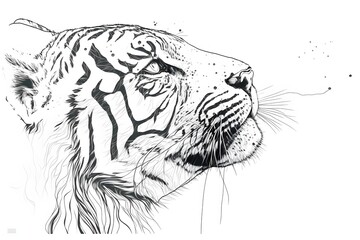 Wallpaper Illustration and background of a tiger head drawing. Side view. Concept of animal, wild world. Generative AI.