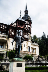 Peles castle in a rainy day. Sinaia, Romania.