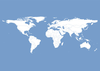 Fototapeta na wymiar Vector world map - with Dark Pastel Blue color borders on background in Dark Pastel Blue color. Download now in eps format vector or jpg image.