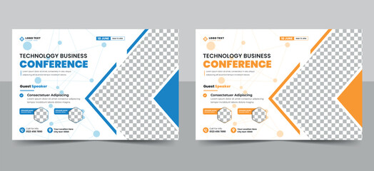 Business technology conference webinar flyer template and online event banner invitation layout