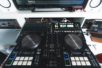 Obraz premium home studio, sound synthesizers and mixer electronic device. High quality photo
