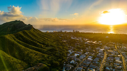Sunset over Diamond Head in Honolulu, Hawaii