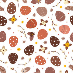 pattern of Easter eggs and flowers and pussy willow