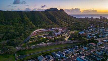 Sunset over Diamond Head in Honolulu, Hawaii