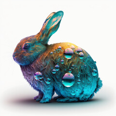 A colorful rabbit with a blue and orange fur and a blue rainbow colored rabbit.