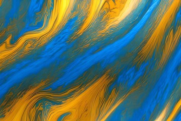 Gold And Blue Marbling Abstract Background. Generative AI