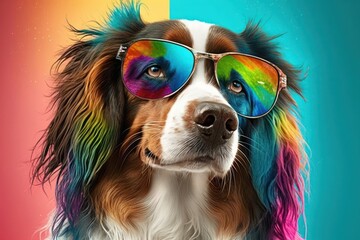 Cool cat with sunglasses on colorful background. Generative AI