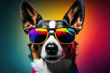 Cool cat with sunglasses on colorful background. Generative AI