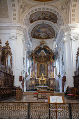 Fototapeta na wymiar Interior baroque church in Rot an der Rot, Germany
