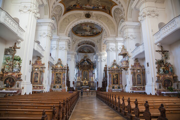Fototapeta na wymiar Interior baroque church in Rot an der Rot, Germany