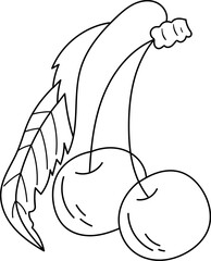 Cherries with leaf in line art illustration Sketch art