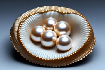 Pearls In A Shell, Isolated On white Background. Generative AI