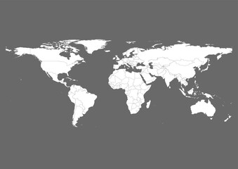 Fototapeta na wymiar Vector world map - with Dim Gray color borders on background in Dim Gray color. Download now in eps format vector or jpg image.