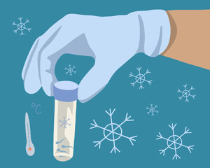 Vector isolated illustration of sperm freezing. Sperm in a test tube. A man's hand holds a test tube with sperm.