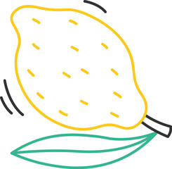 Continuous lemon line art Colored lines of fruit design element