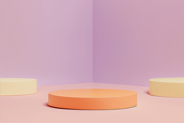 Minimal scene with podium and abstract background. geometric shapes. pastel colors scene. minimal 3d rendering