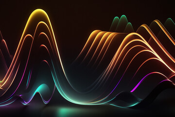 3d rendering, abstract background of colorful neon wavy line glowing in the dark. Modern simple clean wallpaper