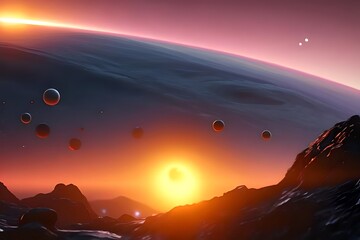 Space Planets Background. Distant Planetscape In Cosmos With Exoplanets. Concept Art. Generative AI
