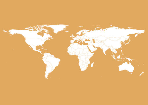Vector world map - with Earth Yellow color borders on background in Earth Yellow color. Download now in eps format vector or jpg image.