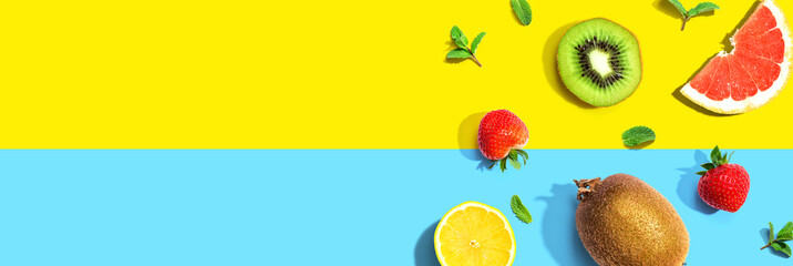 Collection of mixed fruits overhead view flat lay