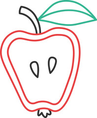 Continuous apple fruit line art Colored lines design element
