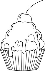 Cherry on cake line art illustration Hand drawn detailed sketch
