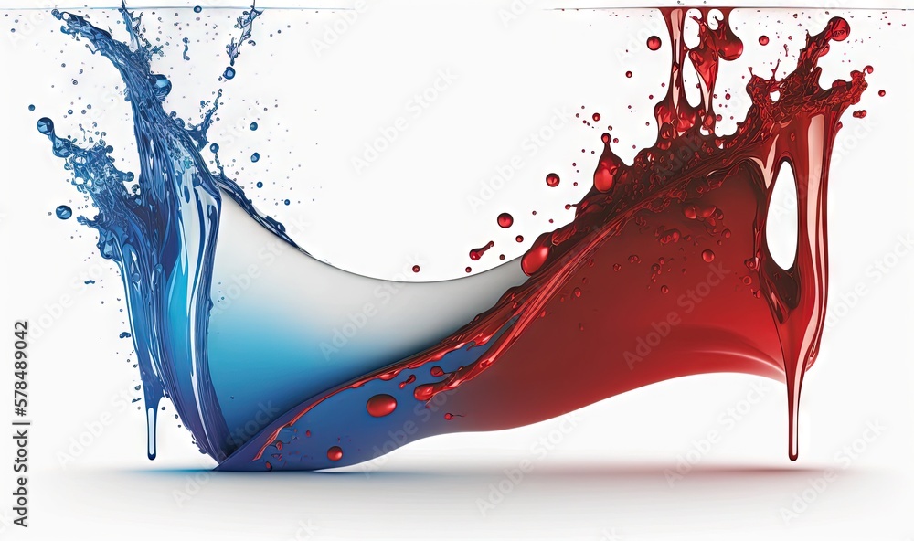 Poster a red and blue liquid splashing out of a white background with a white background and a blue and red