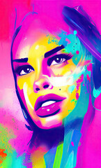 Fototapeta na wymiar Colourful modern abstract woman face. Hand drawn digital art illustration