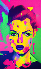 Colourful modern abstract woman face. Hand drawn digital art  illustration