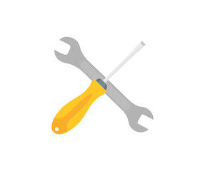 Screwdriver and wrench. DIY mechanic hand tools set crossed logo design. Tool for repair work. Repair and service icon. Settings and repair, service sign vector design and illustration.
