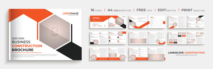 Landscape 16 Pages construction company brochure template design
