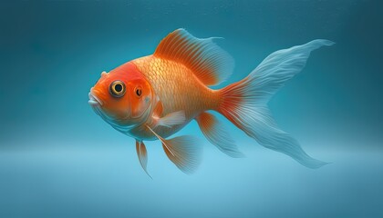 Beautiful goldfish swimming on blue gradient background, AI generative