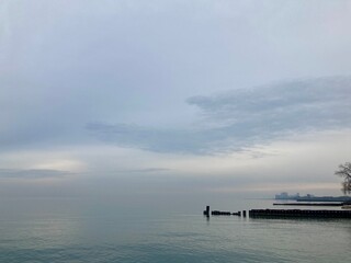 Peaceful gloomy morning on the lake