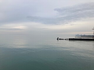 Peaceful gloomy morning on the lake