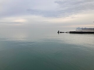 Peaceful gloomy morning on the lake