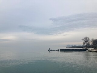 Peaceful gloomy morning on the lake