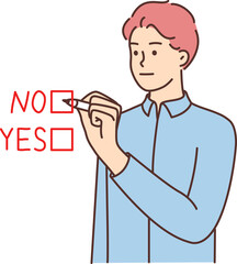 Frustrated man check box make choice