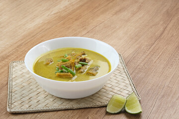 Empal Gentong Cirebon, traditional beef soup with coconut milk. Indonesian food
