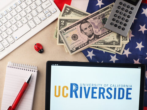 In this photo illustration, University of California, Riverside (UCR)  logo seen displayed on a tablet.