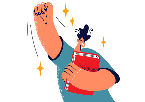 Smiling man with book celebrate school achievement