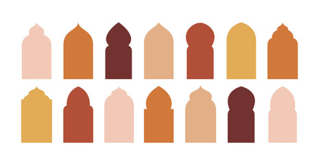 Collection of oriental style windows and arches. Modern boho colors, minimalistic design