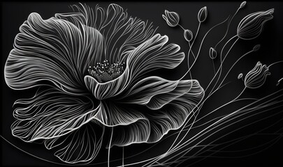  a black and white photo of a flower with a stem in the middle of the picture and a stem in the middle of the picture.  generative ai