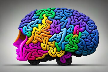 Colorful Puzzle Brain. Neurodiversity Concept. Generative AI - obrazy, fototapety, plakaty