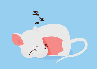 Mouse sleeping concept. Charming character lies down and recuperates. Rodent resting, dream. Rest and relax, daily regime. Mascot and toy for kids. Cartoon flat vector illustration
