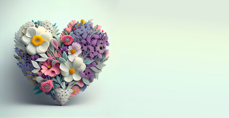 Heart with flowers, love and emotion concept, good hearted person, help and charity, generative AI
