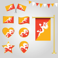 Vector collection of Bhutan flag emblems and icons in different shapes vector illustration Bhutan