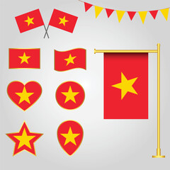 Vector collection of Vietnam flag emblems and icons in different shapes vector illustration Vietnam