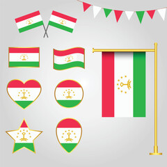 Vector collection of Tajikistan flag emblems and icons in different shapes vector Tajikistan