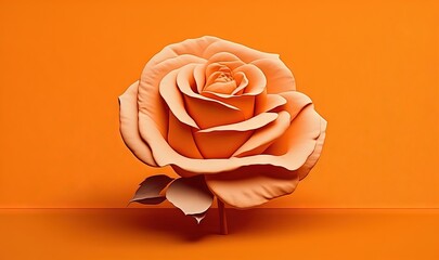  a single orange rose on an orange background with a shadow of a flower on the bottom of the image and the bottom half of the image of the flower.  generative ai
