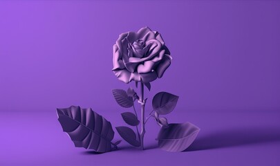  a single purple rose on a purple background with a shadow of leaves on the floor and a purple background with a shadow of leaves on the floor.  generative ai